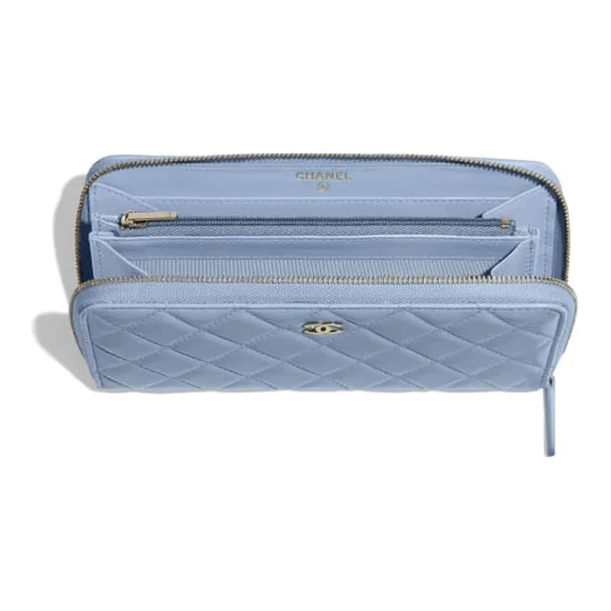 CHANEL Lambskin Zip Closure Wallet Unisex Sky Blue-2
