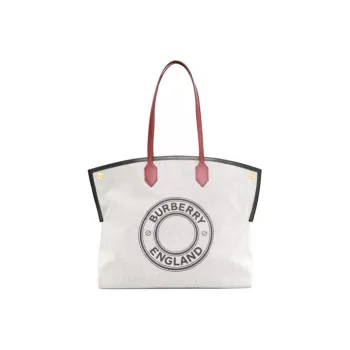Burberry Cotton Patchwork Canvas Tote Bag Shopping Bag Handbag Shoulder Bag Women's Black White