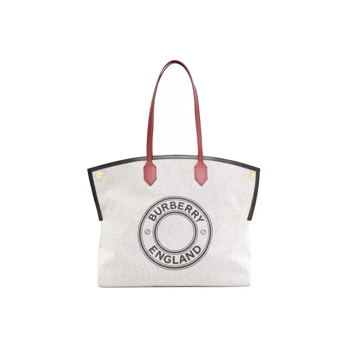 Burberry Cotton Patchwork Canvas Tote Bag Shopping Bag Handbag Shoulder Bag Women's Black White-0