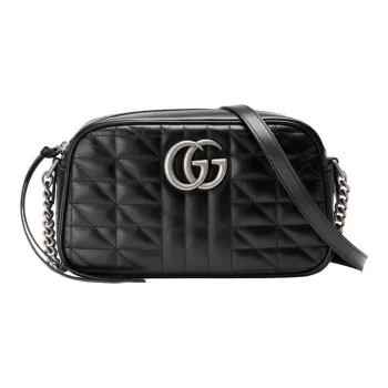 GUCCI GG Marmont Quilting Leather Camera Bag Shoulder Bag Crossbody Bag Small Size Women's Black