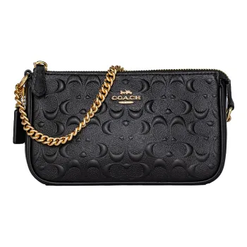 COACH Wristlet Relief Leather One Shoulder Crossbody Chain, One Shoulder Wrist Bag, Clutch Trumpets Women's Black
