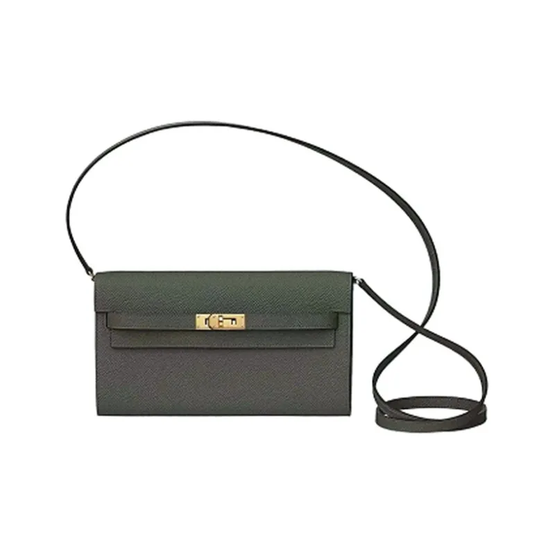 HERMES Kelly To GoKelly Epsom Leather One Shoulder Handbag Crossbody Bag Women's Gray Green-0