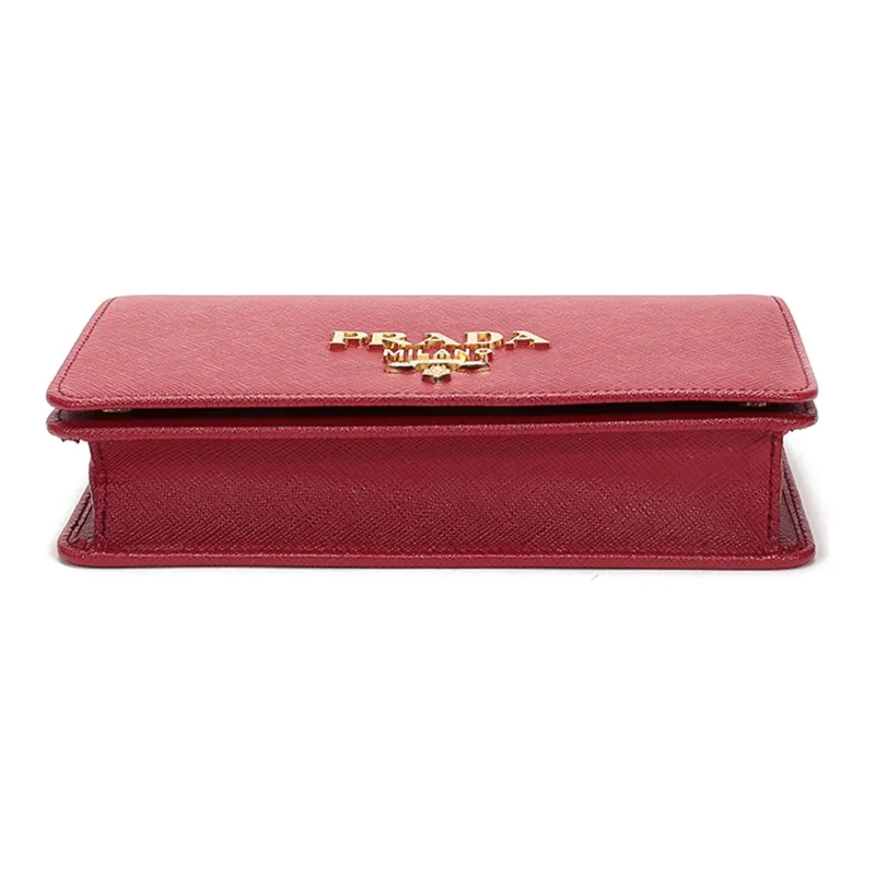 PRADA Leather Crossbody Bag Shoulder Bag Mini Women's Red-3