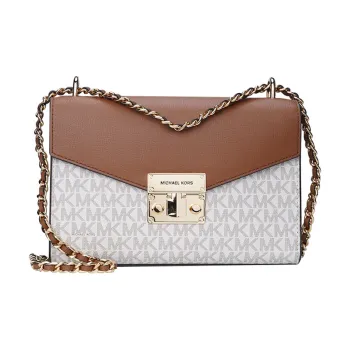 MICHAEL KORS PVC Shoulder Bag Medium Size Women's White Brown Multicolor