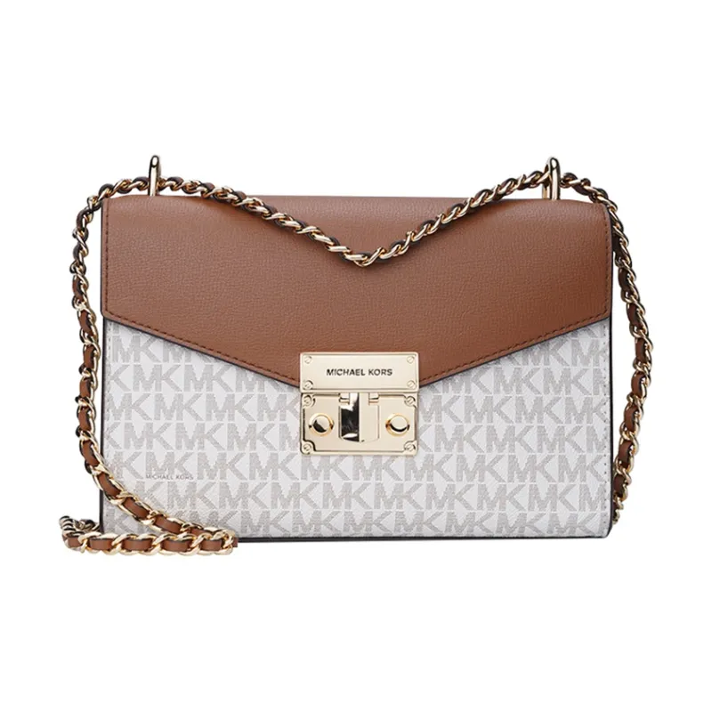 MICHAEL KORS PVC Shoulder Bag Medium Size Women's White Brown Multicolor-0