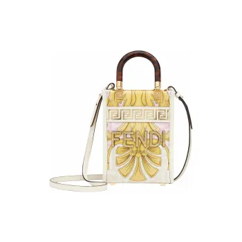 FENDI Versace Collaboration Cow Leather Shoulder Bag Crossbody Bag Handbag Mini Women's Gold/Pink White