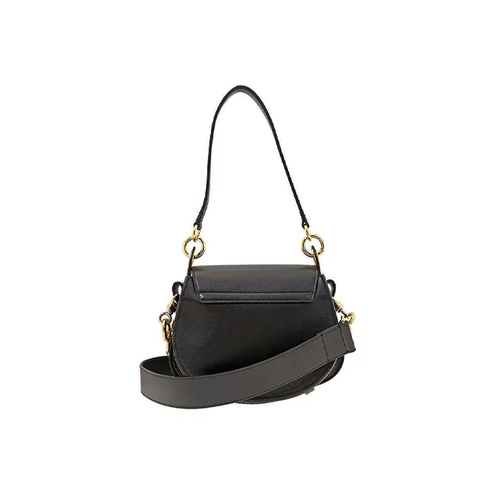 Chloe Tess Smooth Finish Calfskin Patchwork Suede Handbag Shoulder Bags Women's Black-2