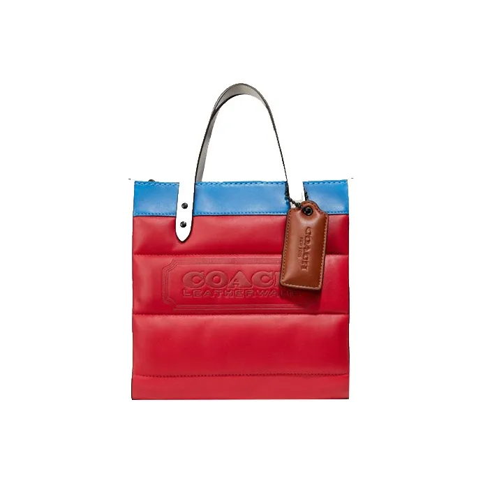COACH Field Leather Handbag Tote Bag Shopping Bag Crossbody Bag Small Size Women's Candy Red & Blue-0