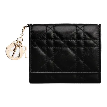 DIOR Lady Dior Lambskin Card Holder Wallet Women's Black