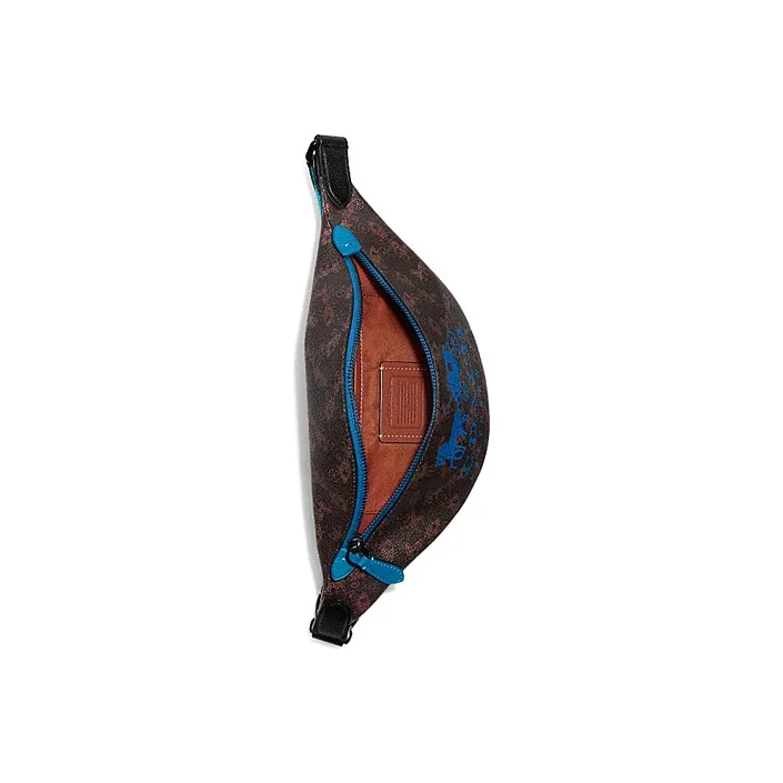 COACH Charter Canvas With Leather Sling Bag Fanny Pack Large Size Men's Brown & Blue-3