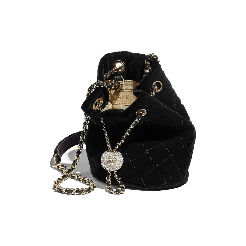 CHANEL Swan Velour Portable Crossbody Bag, Shoulder Bag Women's Black-1