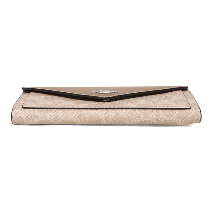 COACH Soft Wallet Coated Canvas With Leather Wallet Women's Taupe-4