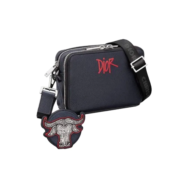 DIOR Shawn Collaboration Grained Calfskin Handheld Crossbody Bag Shoulder Bag Men's Navy-1