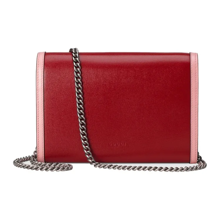 GUCCI Leather Chain Wallet One Shoulder Portable Crossbody Bag, Shoulder Bag Women's Red/Pink-2