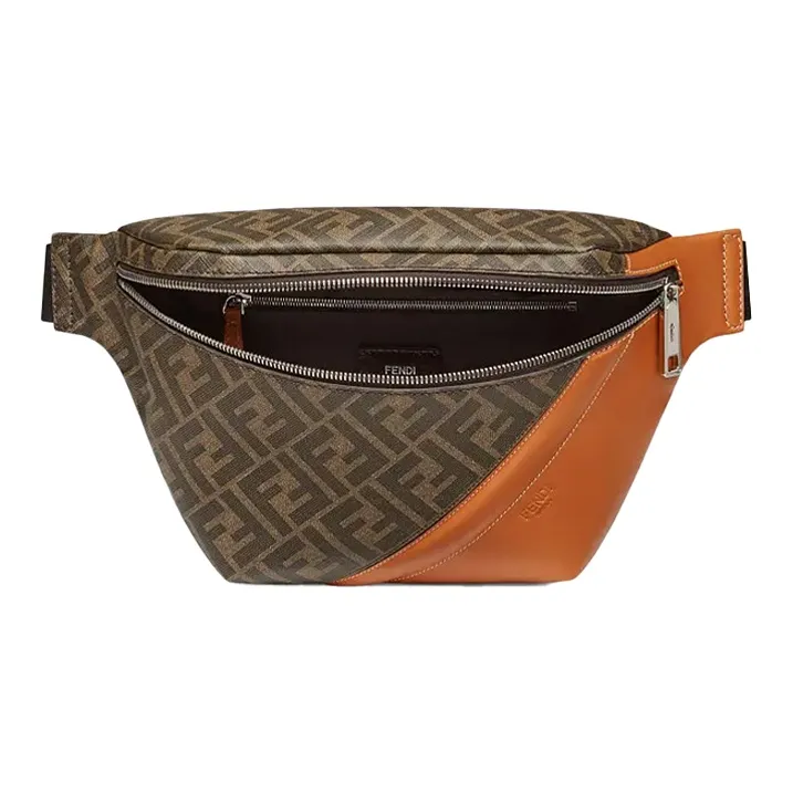 FENDI Coated Canvas With Leather Sling Bag Fanny Pack Men's Brown-3