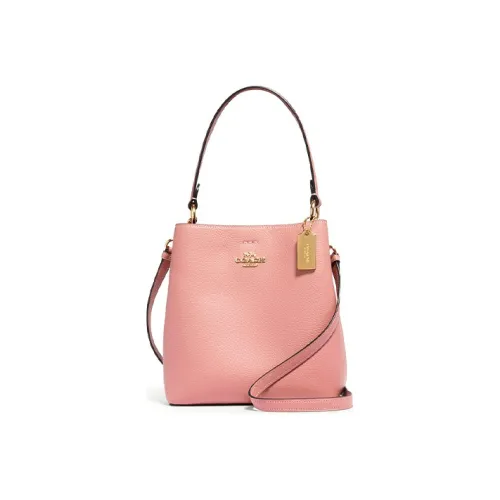 COACH Leather Portable Crossbody Bucket Bag Shoulder Bag Small Size Women's Cherry Blossom Pink