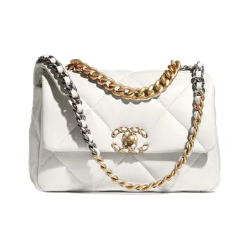 CHANEL 19Bag Sheepskin Portable Crossbody Bag Shoulder Bag Small Size Women's Pure White