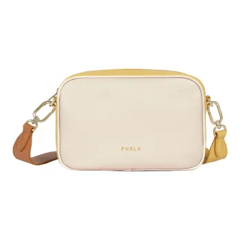 Furla Real Leather Camera Bag, Crossbody Bag Mini Women's Beige Yellow