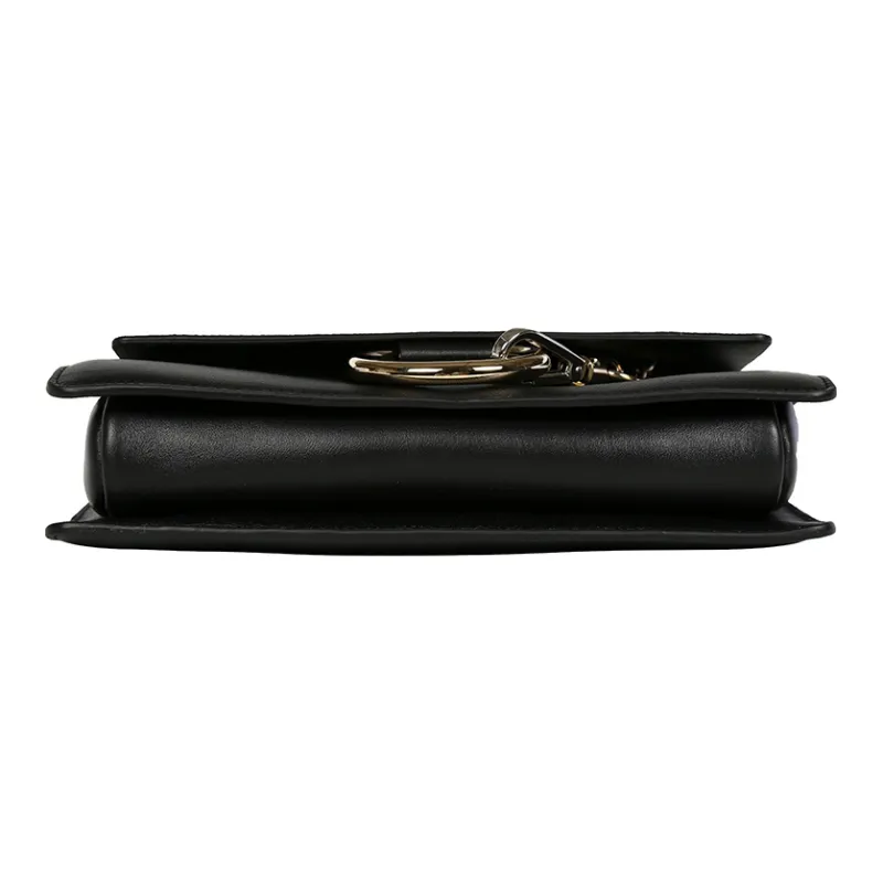 Chloe Faye Suede Patchwork Calfskin Shoulder Bag Crossbody Bag Small Size Women's Black-3