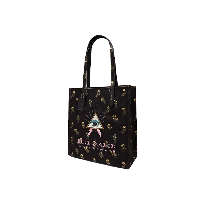 COACH Eco-Friendly Material Canvas Canvas Bag Tote Bag Shopping Bag Handbag Shoulder Bag Large Size Women's Black-1