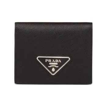 PRADA Leather Wallet Small Size Women's Silver Label Black