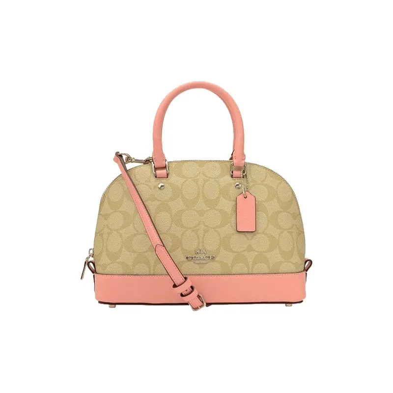 COACH Sierra Canvas With Leather Handbags Shoulder Bag Crossbody Bag Medium Size Women's Khaki & Pink-0