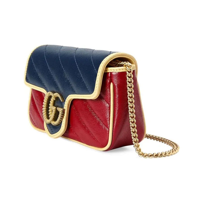 GUCCI GG Marmont Leather Shoulder Bag, Crossbody Bag Mini Women's Blue/Red-1