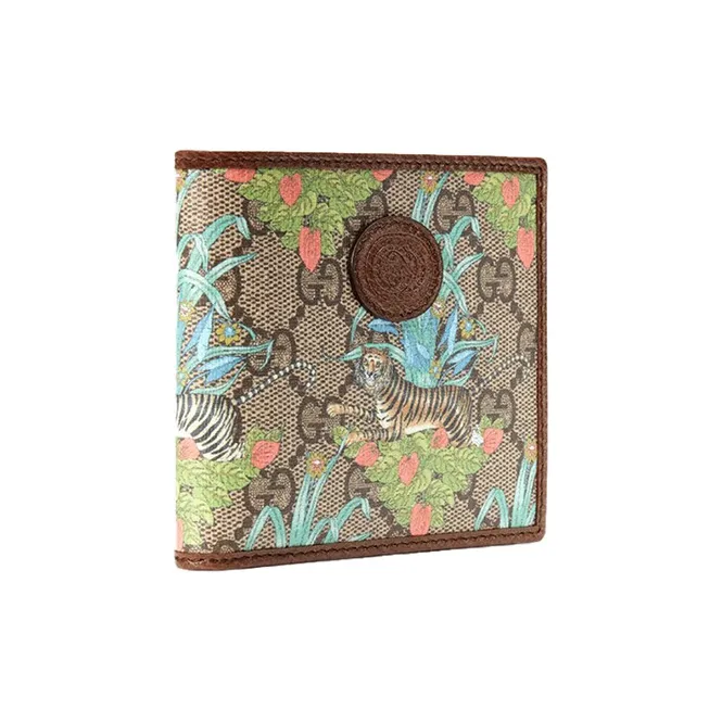 GUCCI Canvas With Leather Cropped Double Fold Wallet Men's Ebony/Brown-1