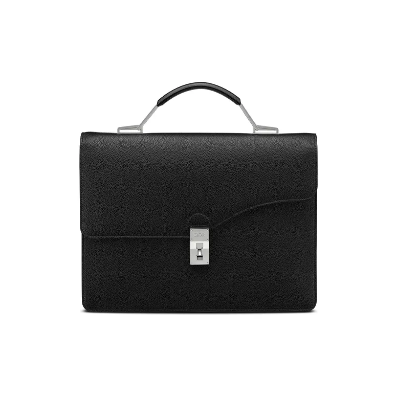 DIOR Cow Leather Briefcase, Handbag Large Size Men's Black-0