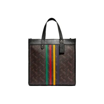 COACH Cow Leather Tote Bag, Shopping Bag, Shoulder Bag, Crossbody Bag, Handbag Tubas Women's Black With Rainbow Stripes