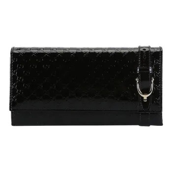 GUCCI Patent Leather Wallet Women's Black