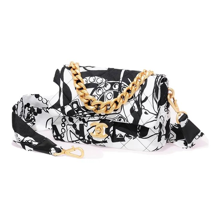 CHANEL 22c Early Spring Printed Fabrics Flap Bag, Shoulder Bag Mini Women's Black White Print-1