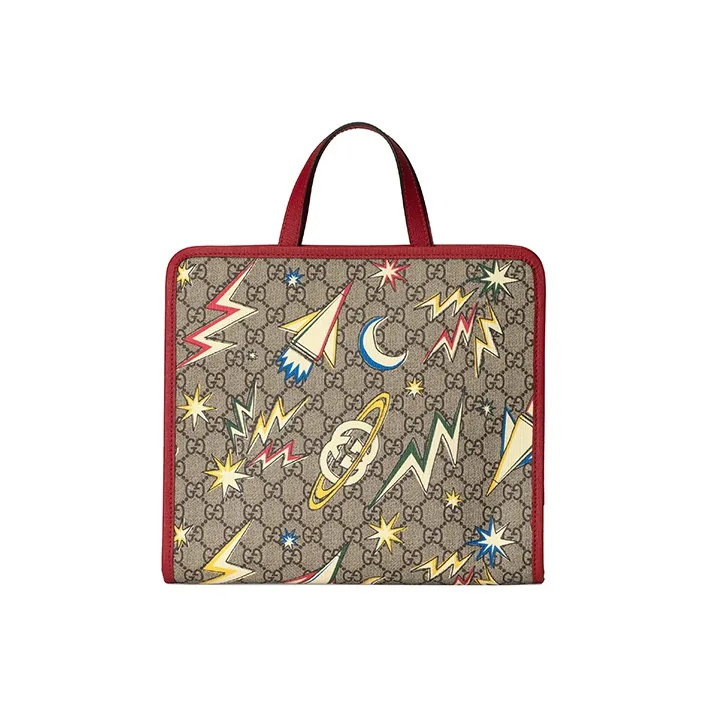 GUCCI Canvas With Leather Tote Bag Shopping Bag Handbag Kids' Bags Kids' Ebony/Red-1