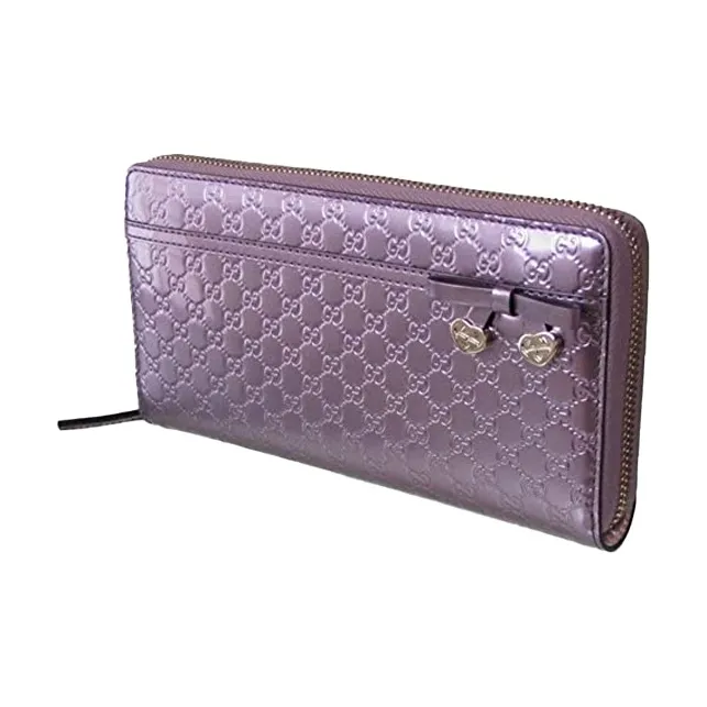 GUCCI Leather Long Zip Closure Wallet With Money Clip Women's Purple-1