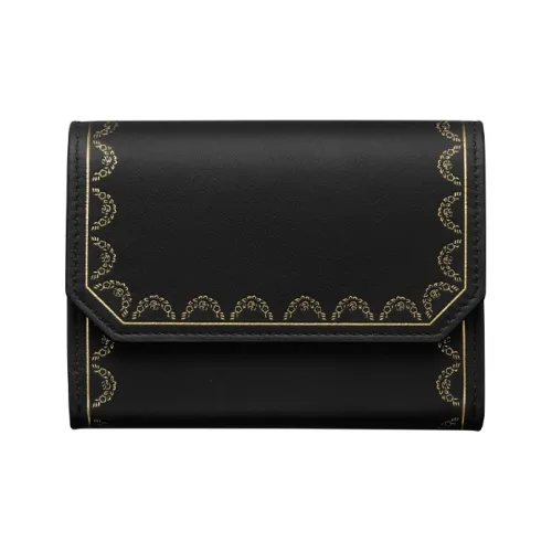 CARTIER GUIRLANDE Calfskin Card Holder Wallet Women's Black
