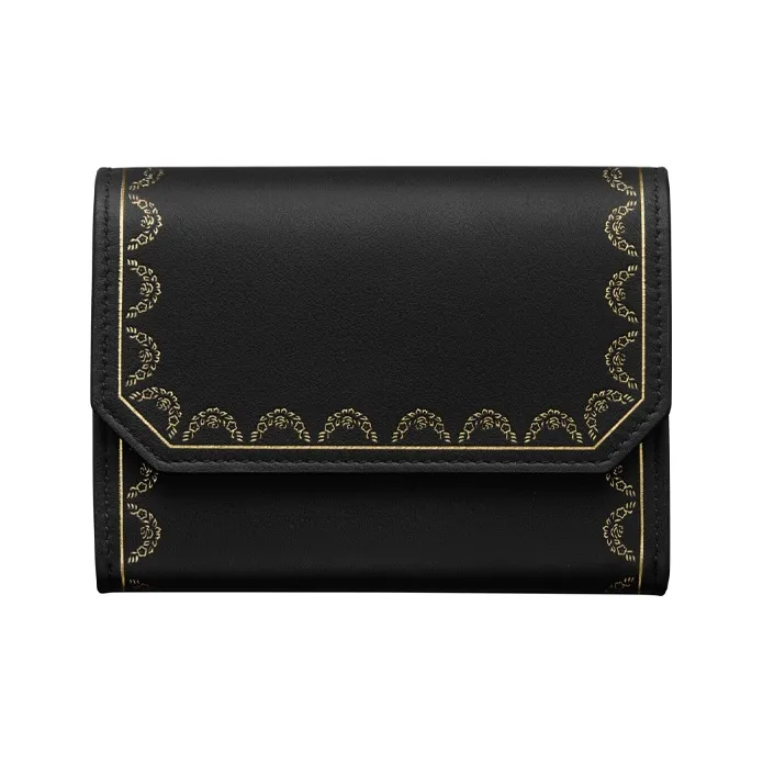 CARTIER GUIRLANDE Calfskin Card Holder Wallet Women's Black-0