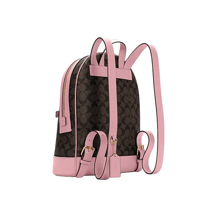 COACH Kenley Canvas With Leather Crossbody Bag Backpack Medium Size Women's Dark Brown & Pink-1