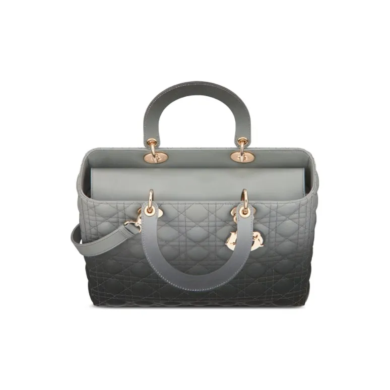 DIOR Sheepskin Lady Dior Bag, Shoulder Bag, Crossbody Bag, Handbag Large Size Women's Gray-2