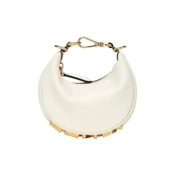 FENDI Fendigraphy Cow Leather Handbag Wrist Bag Nano Women's White
