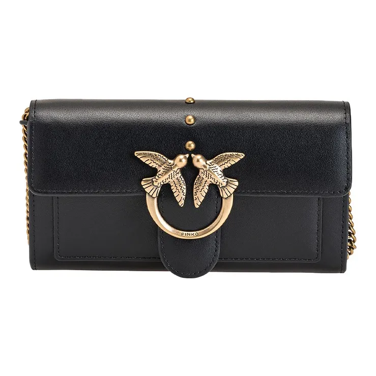 PINKO SIMPLY Cow Leather Shoulder Bag, Crossbody Bag Women's Black-1