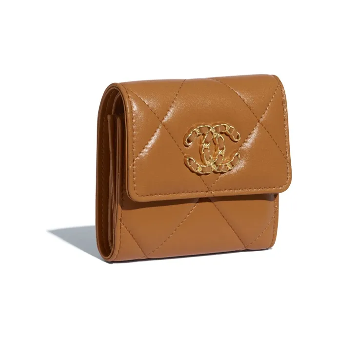 CHANEL 19Bag Lambskin Flap Wallet Card Holder Trumpets Women's Brown-1