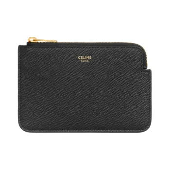 CELINE Grained Calfskin Coin Purse Card Holder Lightweight Women's Black