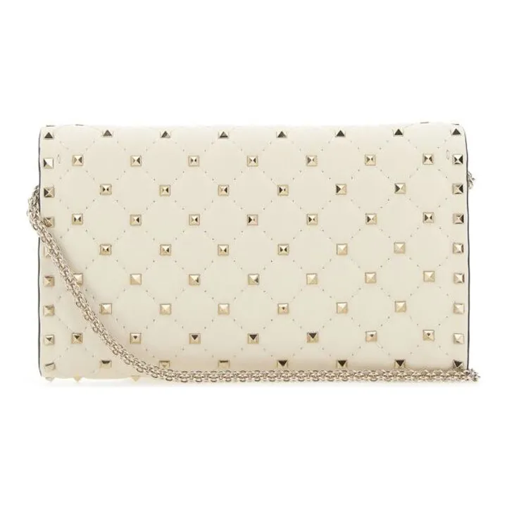 Valentino Top Grain Cow Leather Leather Clutches Crossbody Bags Women's Ivory White-2