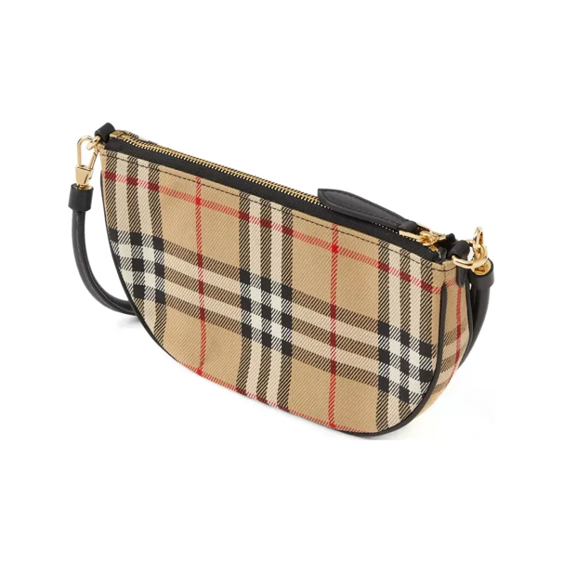 Burberry Olympia Canvas With Leather Shoulder Bag, Crescent Bag, Handbag, Shoulder Bag Regular Women's Classic Beige-1
