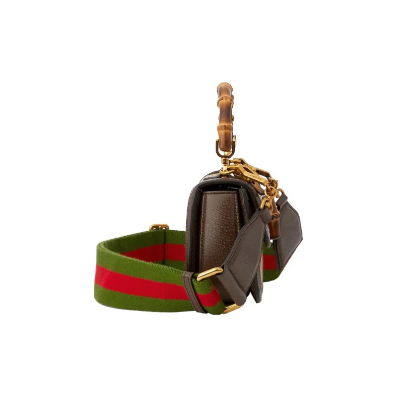GUCCI Bamboo 1947 Canvas With Leather Trim Bamboo Bag Canvas Bag, Handbag, Shoulder Bag Mini Women's Ebony/Camel/Brown-2