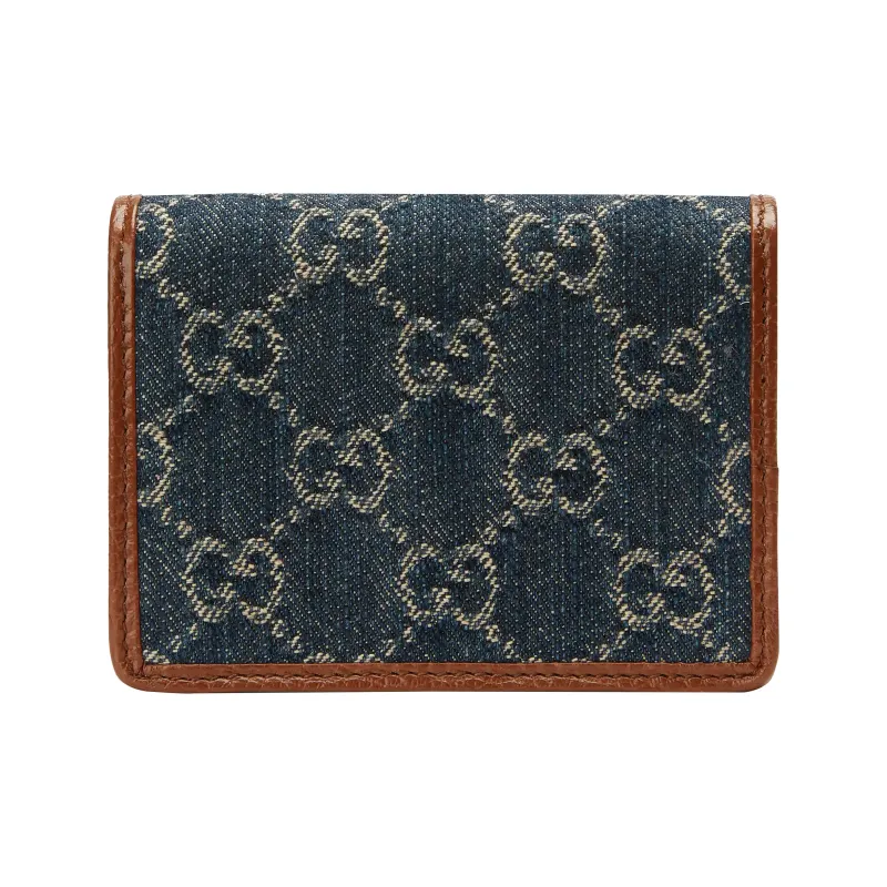 GUCCI Horsebit 1955 Canvas Wallet, Card Holder Women's Brown & Blue-2