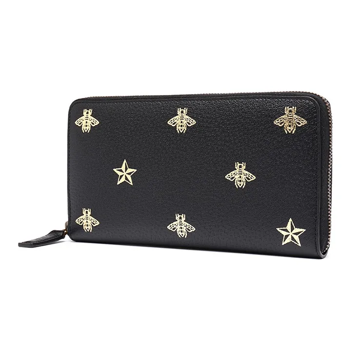 GUCCI Cow Leather Long Zip Closure Wallet Unisex Black-2