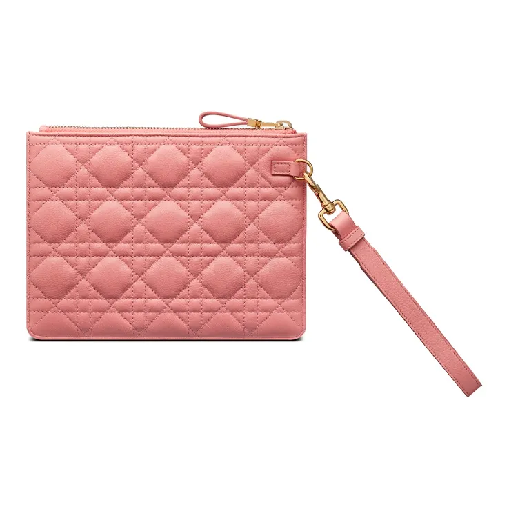 DIOR Caro Cow Leather Clutch Small Size Women's Peachy Pink Color-1