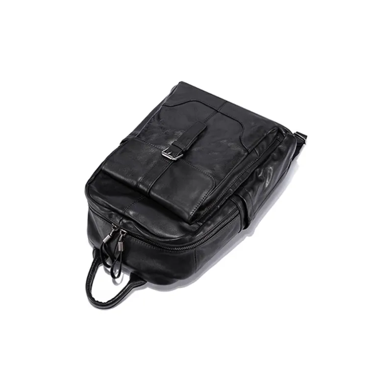 Ace Paul Top Grain Cow Leather Backpack Large Size Unisex Black-5