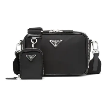 PRADA Recycled Nylon With Leather Combo Bag, Shoulder Bag, Crossbody Bag Regular Men's Black